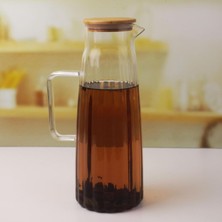 Braventa Collection Bambu Kapaklı Borosilikat Cam Yağdanlık ve Sürahi | 1000ML (11X26CM) Çok Amaçlı Içecek ve Sıvı Gıda