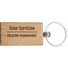 Kişiye Özel Dikdörtgen Ahşap Anahtarlık – Isim Soyisim ve Telefon Numarası Yazılı Lazer Gravür Anahtarlık – Kişisel & Acil Durum Anahtarlığı
