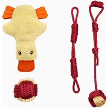 Braventa Collection Proud Wave Dörtlü Set Köpek Oyuncağı Sesli Çekiştirmeli Peluş Ip Oyuncak Köpek Oyun Topu (Kırmızı)