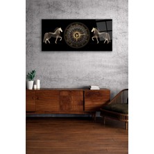 Olinpa Kırılmaz Cam Duvar Saati , Hem Tablo Hem Saat Altın Saat ve At Figürlü Lüks Ev Ofis Hediyesi