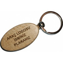 Kişiye Özel Oval Ahşap Anahtarlık – Araç Logosu, Isim ve Plaka Yazılı Lazer Gravür Anahtarlık – Özel Tasarım Araç Anahtarlığı