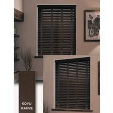 YS Perde Tasarım Wooden Blinds %100 Doğal Ahşap Jaluzi Perde , 50MM Alüminyum Kasalı Yüksek Kaliteli - K.kahve Kurdelalı WOODKK/J214