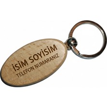 Kişiye Özel Oval Ahşap Anahtarlık – Isim Soyisim ve Telefon Numarası Yazılı Lazer Gravür Anahtarlık – Kişisel & Acil Durum Anahtarlığı