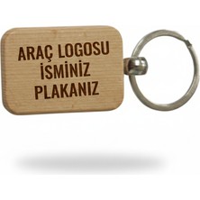 Kişiye Özel Mini Dikgörtgen Ahşap Anahtarlık – Araç Logosu, Isim ve Plaka Yazılı Lazer Gravür Anahtarlık – Özel Tasarım Araç Anahtarlığı