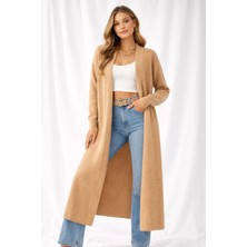 Nirva Butik Uzun Salaş Angora Kumaş Hırka Camel