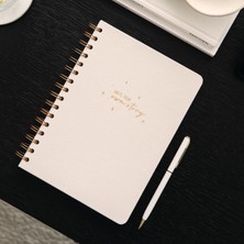 Braventa Collection Paperora A5 Spiralli Sert Kapak Keten Kareli Tarihsiz Not Defteri Krem