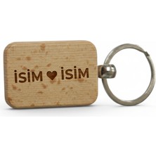 Kişiye Özel Mini Dikgörtgen Ahşap Anahtarlık – Isim Kalp Isim Yazılı Lazer Gravür Anahtarlık – Sevgiliye Özel Romantik Hediye