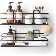 Braventa Collection Orret Home Yapışkanlı Siyah Banyo ve Mutfak Rafı – Tek Katlı Düz Şampuanlık ve Baharatlık, Delmeden