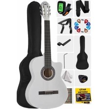 Braventa Collection CG-395WH Beyaz Renk Kesik Klasik Gitar 4/4 Yetişkin Boy Sap Ayarlı Full Set