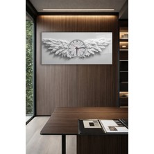 Olinpa Kırılmaz Cam Duvar Saati , Hem Tablo Hem Saat Beyaz Melek Kanatlı Saat Mınımal Şık Ev Ofis Hediyesi