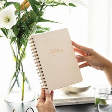 Braventa Collection Paperora A5 Spiralli Sert Kapak Keten Çizgili Tarihsiz Not Defteri Krem