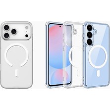 Braventa Collection Magsafe Ile Uyumlu Şeffaf, Kamera Çıkıntılı Korumalı Darbe Emici Kapak Kablosuz Wireless Şarj Destek