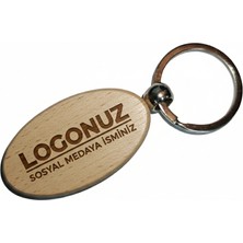 Kişiye Özel Oval Ahşap Anahtarlık – Logo ve Sosyal Medya Yazılı Lazer Gravür Anahtarlık – Promosyon & Kurumsal Hediye