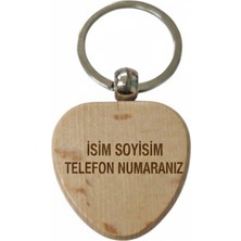 Kişiye Özel Kalp Ahşap Anahtarlık – Isim Soyisim ve Telefon Numarası Yazılı Lazer Gravür Anahtarlık – Kişisel & Acil Durum Anahtarlığı