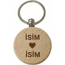 Kişiye Özel Yuvarlak Ahşap Anahtarlık – Isim Kalp Isim Yazılı Lazer Gravür Anahtarlık – Sevgiliye Özel Romantik Hediye