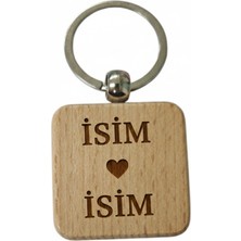 Kişiye Özel Kare Ahşap Anahtarlık – Isim Kalp Isim Yazılı Lazer Gravür Anahtarlık – Sevgiliye Özel Romantik Hediye