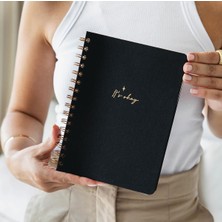 Braventa Collection Paperora A5 Spiralli Sert Kapak Keten Düz Çizgisiz Tarihsiz Not Defteri Siyah