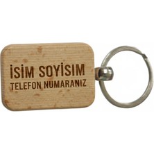 Kişiye Özel Mini Dikgörtgen Ahşap Anahtarlık – Isim Soyisim ve Telefon Numarası Yazılı Lazer Gravür Anahtarlık – Kişisel & Acil Durum Anahtarlığı