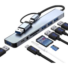 Braventa Collection 8 In 2 Usb/type-C To USB A, USB C-Sd ve Micro Sd/tf Kart Okuyucu Macbook Ile Uyumlu Çevirici Adaptör