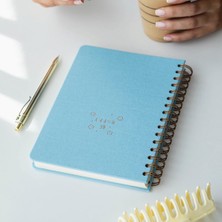 Braventa Collection Paperora A5 Spiralli Sert Kapak Keten Kareli Tarihsiz Not Defteri Mavi