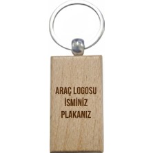 Kişiye Özel Dikdörtgen Ahşap Anahtarlık – Araç Logosu, Isim ve Plaka Yazılı Lazer Gravür Anahtarlık – Özel Tasarım Araç Anahtarlığı