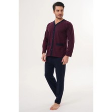 Markalinda 3132 Bordo Büyük Beden Boydan Düğmeli Erkek Pijama Takımı