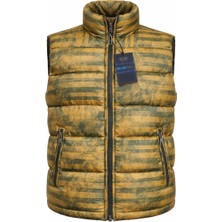 Onudabunuda Hardal Sarısı Erkek Şişme Yelek Dik Yaka Fermuarlı Cepli Hafif Dolgulu Günlük Kullanım