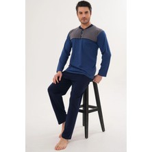 Markalinda 3122 Indigo Büyük Beden %100 Pamuk Erkek Pijama Takımı