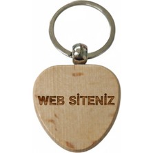 Kişiye Özel Kalp Ahşap Anahtarlık – Web Sitesi Yazılı Lazer Gravür Anahtarlık – Kurumsal Promosyon & Özel Tasarım