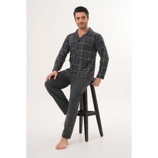 Markalinda 3141 Füme Büyük Beden Boydan Düğmeli Erkek Pijama Takımı
