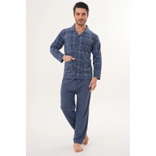 Markalinda 3141 Indigo Büyük Beden Boydan Düğmeli Erkek Pijama Takımı