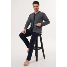 Markalinda 3133 Lacivert Büyük Beden Boydan Düğmeli Erkek Pijama Takımı