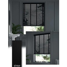 YS Perde Tasarım Wooden Blinds %100 Doğal Ahşap Jaluzi Perde , 50MM Alüminyum Kasalı Yüksek Kaliteli - Siyah WBSQX-V256