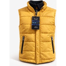 Onudabunuda Hardal Sarısı Erkek Şişme Yelek Dik Yaka Fermuarlı Cepli Hafif Dolgulu Günlük Kullanım