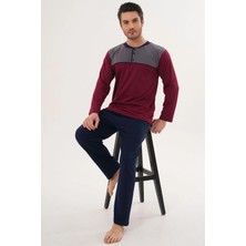 Markalinda 3122 Bordo Büyük Beden %100 Pamuk Erkek Pijama Takımı
