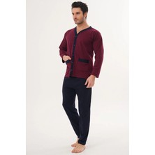 Markalinda 3133 Bordo Büyük Beden Boydan Düğmeli Erkek Pijama Takımı