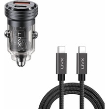 Braventa Collection Transparent 45W Pd/qc Mini Araç Şarj Cihazı ve 1 Metre Hızlı Şarj ve Data Kablosu L35 - Tct-01