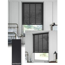 YS Perde Tasarım Wooden Blinds %100 Doğal Ahşap Jaluzi Perde , 50MM Alüminyum Kasalı Yüksek Kaliteli - Antrasit Kurdelalı WOODX/W107