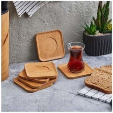 Braventa Collection Orret Home 6ADET Bambu Çay Tabağı, Çay Bardağı Altlığı, Estetik Sunum Sunumluk, Doğal Malzeme, Çevre
