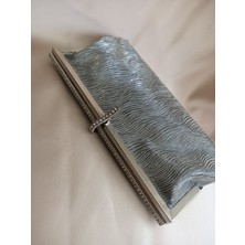 Hegef Bag Kadın Gümüş Şerit Taş Detaylı Özel Tasarım Özel Gece Abiye Clutch Portföy Abiye Çanta