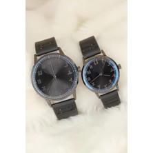 İsmiyle Al Mey Ithalat® Siyah Deri Kordonlu Füme Renk Metal Kasa Sevgili Saatleri