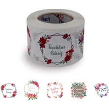 Braventa Collection Hazır Etiketler , Hazır Al Hızlı Al Teşekkür Ederiz Etiketi 5 Farklı Çiçek Deseni 50MM Çap Ruloda 50