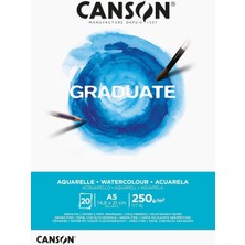 Braventa Collection Canson Mezun Suluboya 250 Gsm A5 Kağıt, Soğuk Preslenmiş, Tampon Yapıştırılmış Kısa Taraf, 20 Doğal