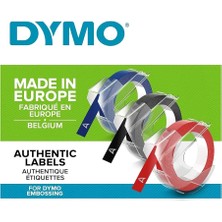 Braventa Collection Dymo 3D Plastik Kabartma Şerit (9 mm x 3 Mt), 3'lü Paket, Siyah/kırmızı/mavi - S0847750