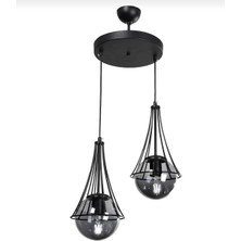 Elizim Home Lighting Lilyum 2'li Füme Cam'lı Sarkıt Avize
