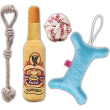 Braventa Collection Proud Wave Köpek Oyuncağı Dörtlü Toplu Çekiştirmeli Halat - Şişe Peluş Kemik Köpek Eğitim Oyuncağı -