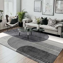 Braventa Collection Latte Dizayn Sare Desenli Pamuk Tabanlı Yıkanabilen Kaydırmaz Antibakteriyel Salon Halısı 100X200