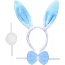 Evvano Tavşan Kostüm Seti Taç Papyon Ponpon Kuyruk Mavi