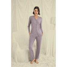Aria's Closet Arias Closet Uzun Kollu Boydan Düğmeli V Yaka Pijama Takımı