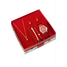 Bijuteri Net Papatya Kayışlı Bayan Kol Saati ve Takı Seti Kombini